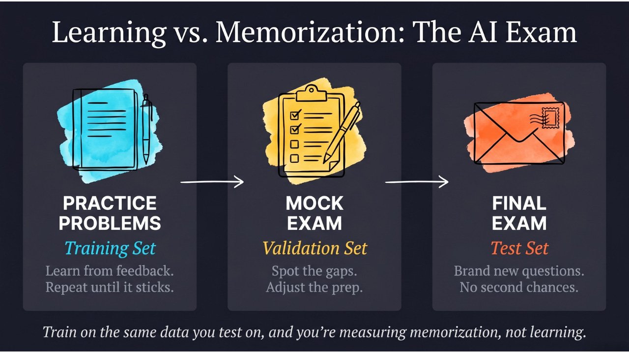 How Does AI Study, Practice, and Take the Final Exam?